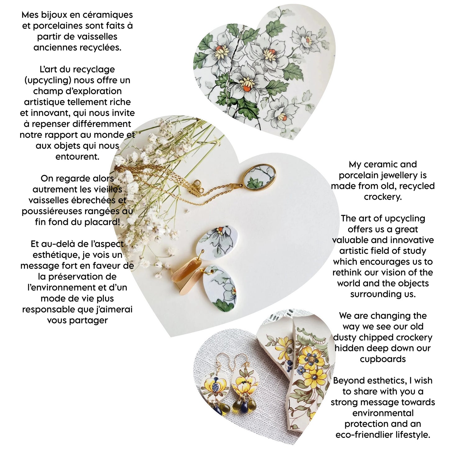 Boucles d'oreilles fleurs roses, Bijoux en assiettes upcyclées, collection May, bijoux recyclés